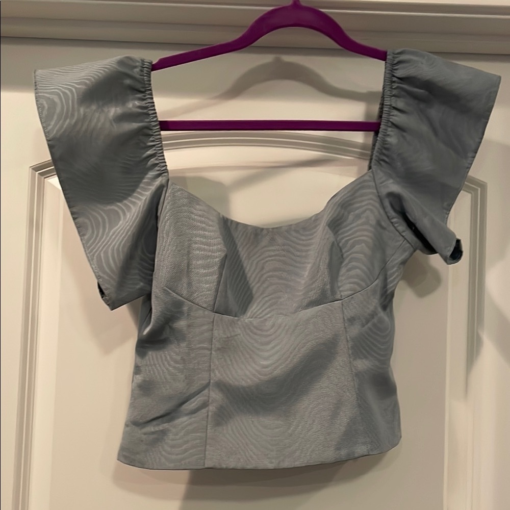 LPA Gray Cap Sleeve Ruffled Crop Blouse